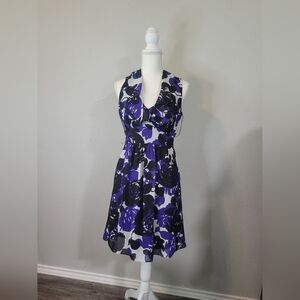 Floral Midi Dress in Black and Purple